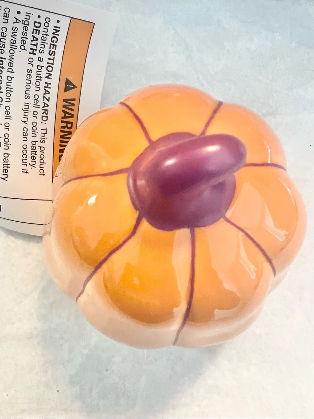 Ceramic Orange Pumpkin Lantern with Purple Stem - Home Accents NWT